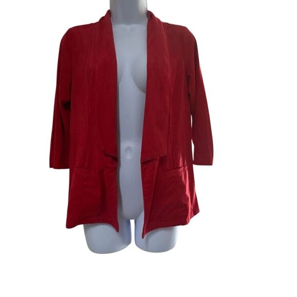 Kim Rogers Petites Red Faux Suede Open Front Cropped Jacket Small Petite Office - Picture 1 of 9